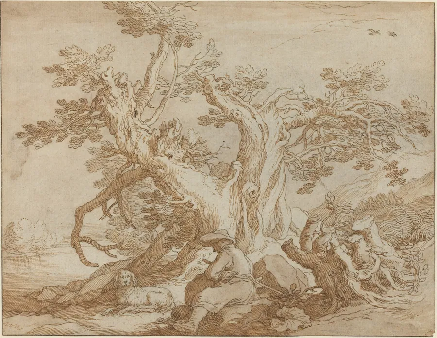 Landscape with Seated Figure and Dog by Abraham Bloemaert