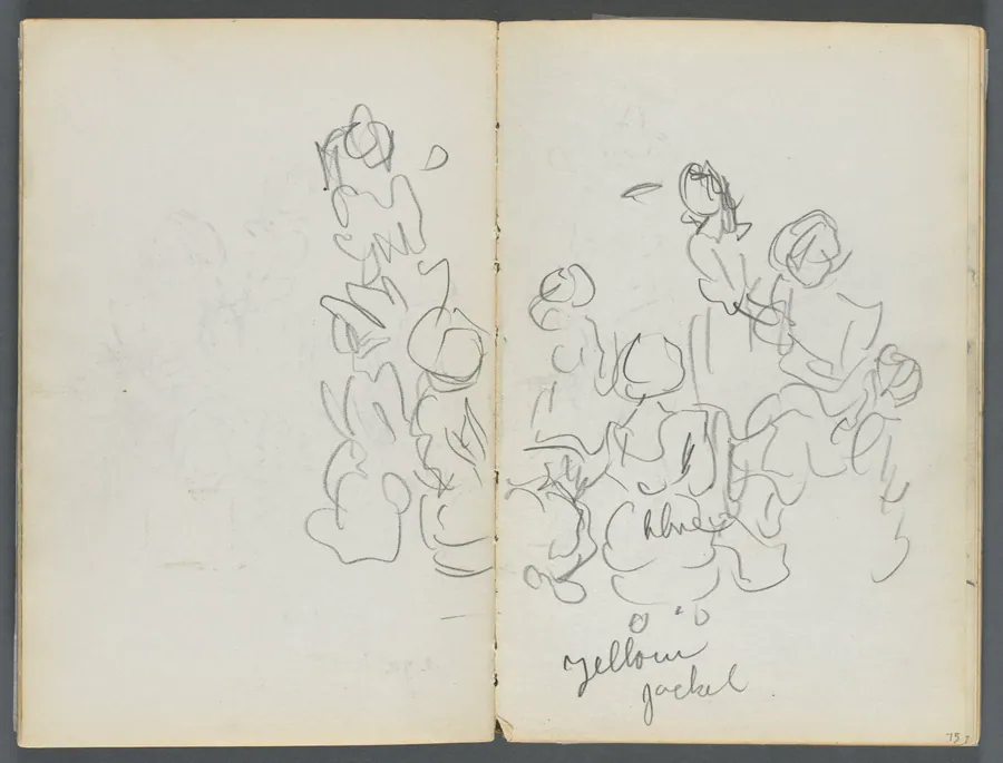 Sketchbook, The Dells, N° 127, page 074 & 75: Figures with color notations by Maurice Prendergast