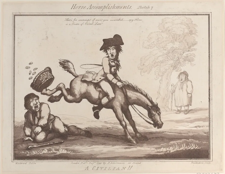 Horse Accomplishments, Sketch 7: A Civilian !! by Thomas Rowlandson