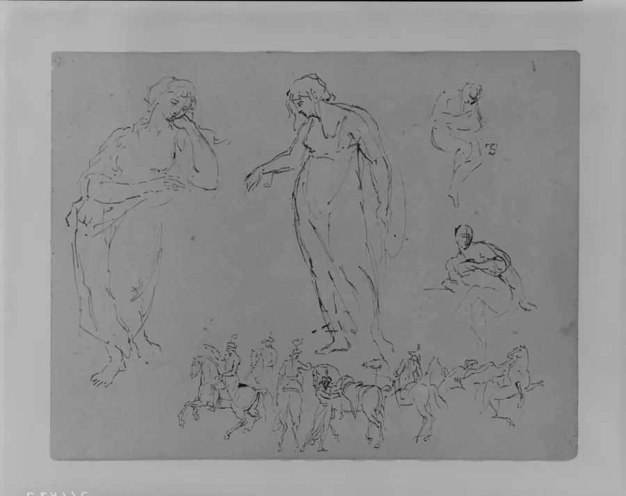 Four Draped Figures; Six Equestrian Figures (from Sketchbook) by Thomas Sully