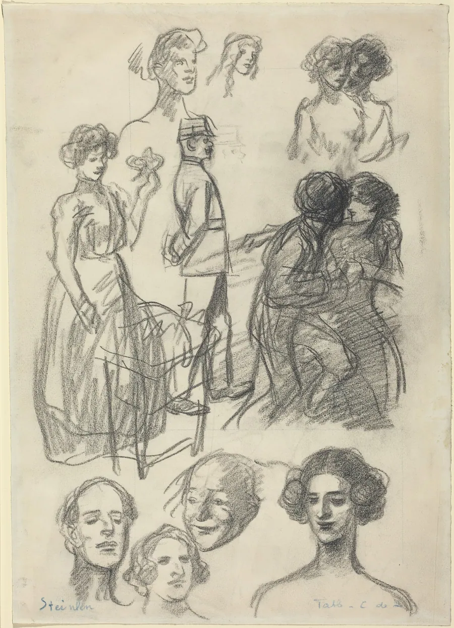 Sketches for "Lovers on a Bench" by Théophile Alexandre Steinlen