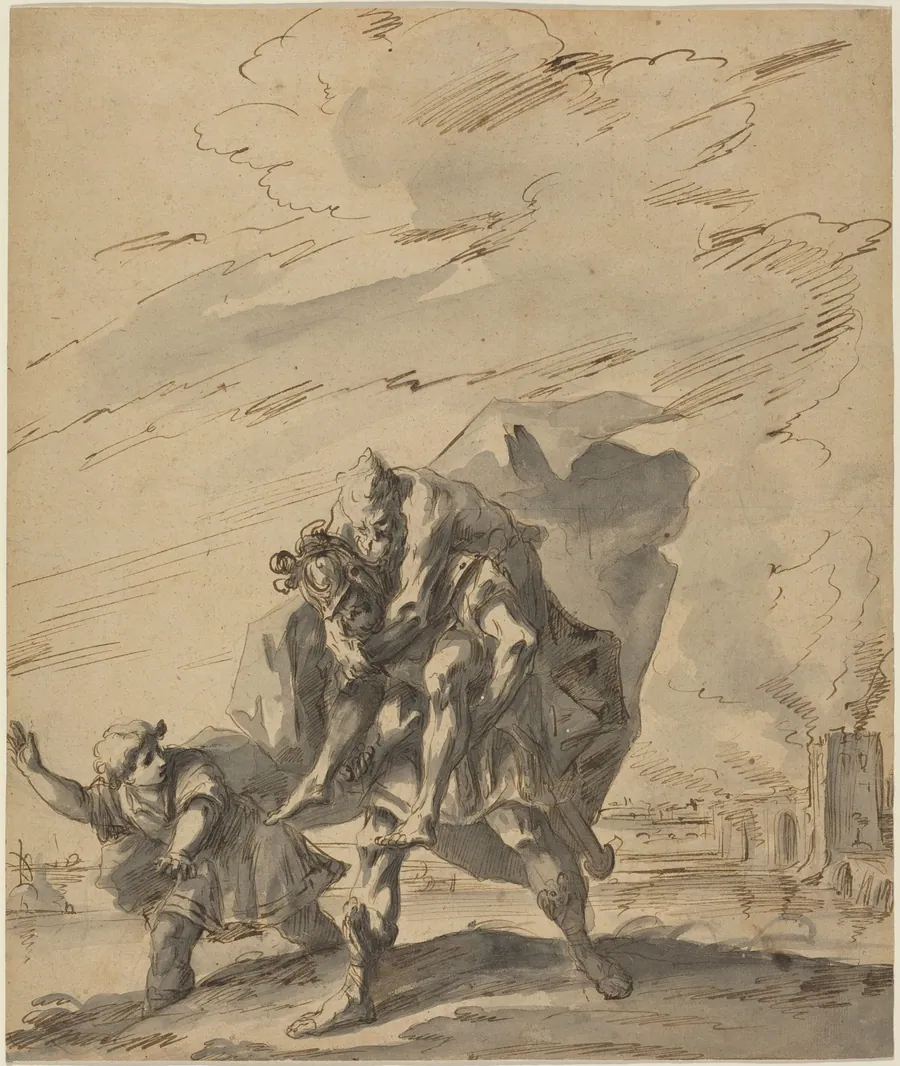 Aeneas Carrying Anchises from Burning Troy by Gaspare Diziani