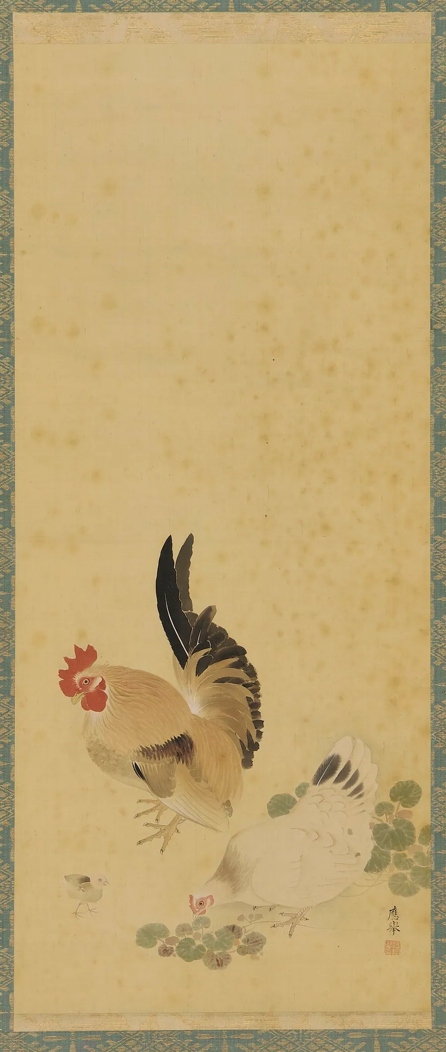 Cock, hen and chick by Maruyama Okyo 円山応挙 (1733-1795)