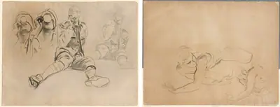 Studies of a Soldier Drinking, for Gassed (recto); Studies of a Male Nude (verso)