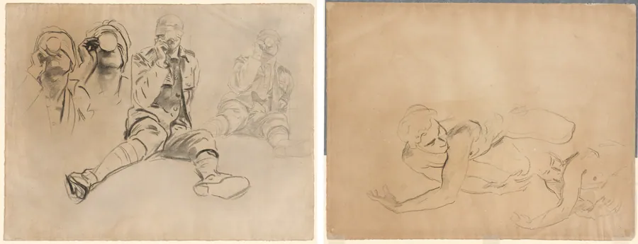 Studies of a Soldier Drinking, for Gassed (recto); Studies of a Male Nude (verso) by John Singer Sargent