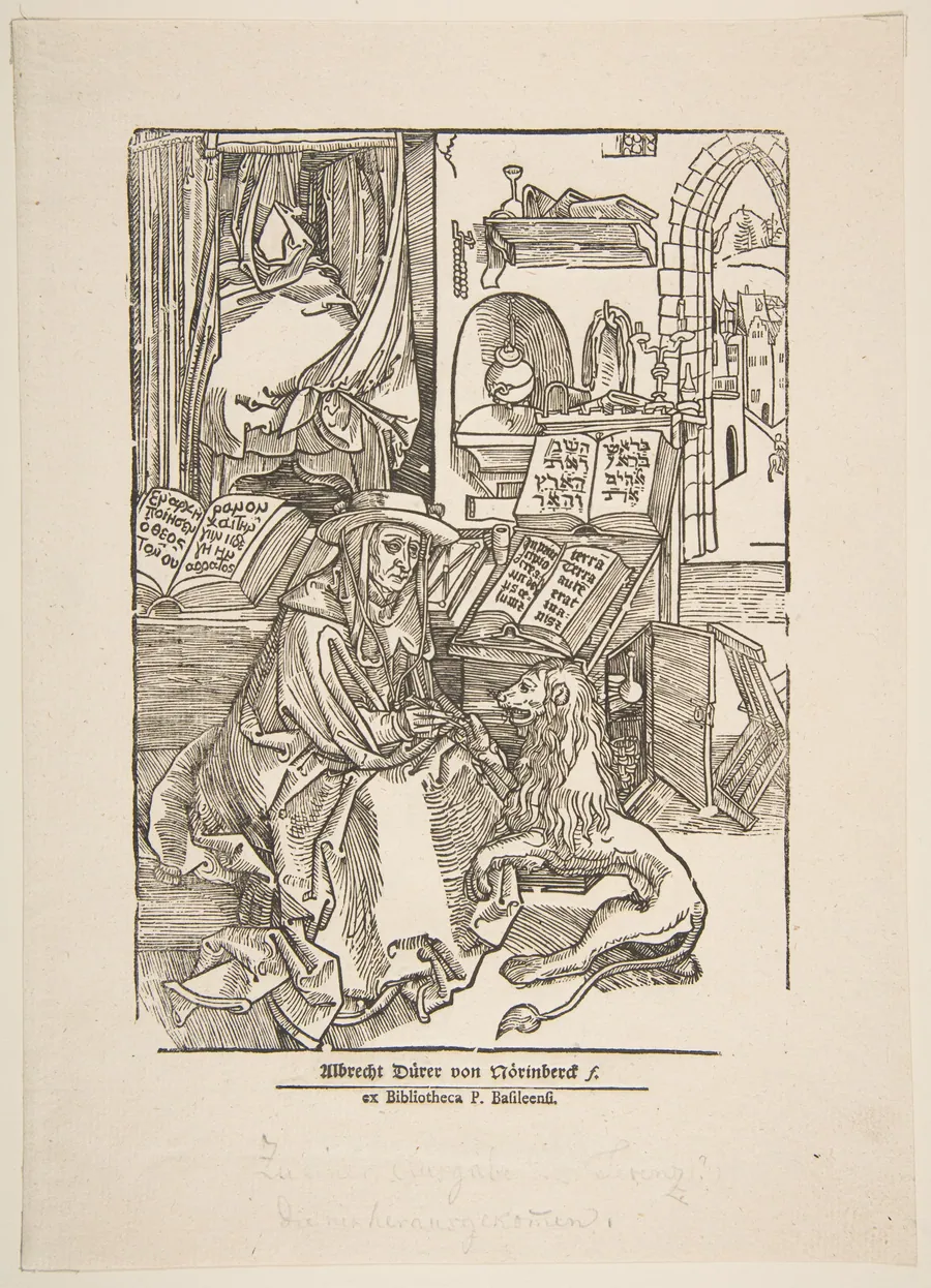 Saint Jerome Extracting a Thorn from the Lion's Foot, 19th century reprint by Albrecht Dürer