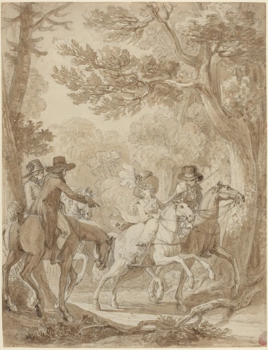 Lady and Gentlemen Riding in a Park by Jean-Michel Moreau the Younger