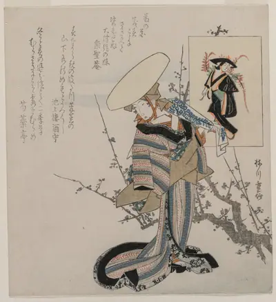 Woman by a Plum Tree Matched with the Wisteria Maiden (from a series of women compared to figures from Otsu paintings)