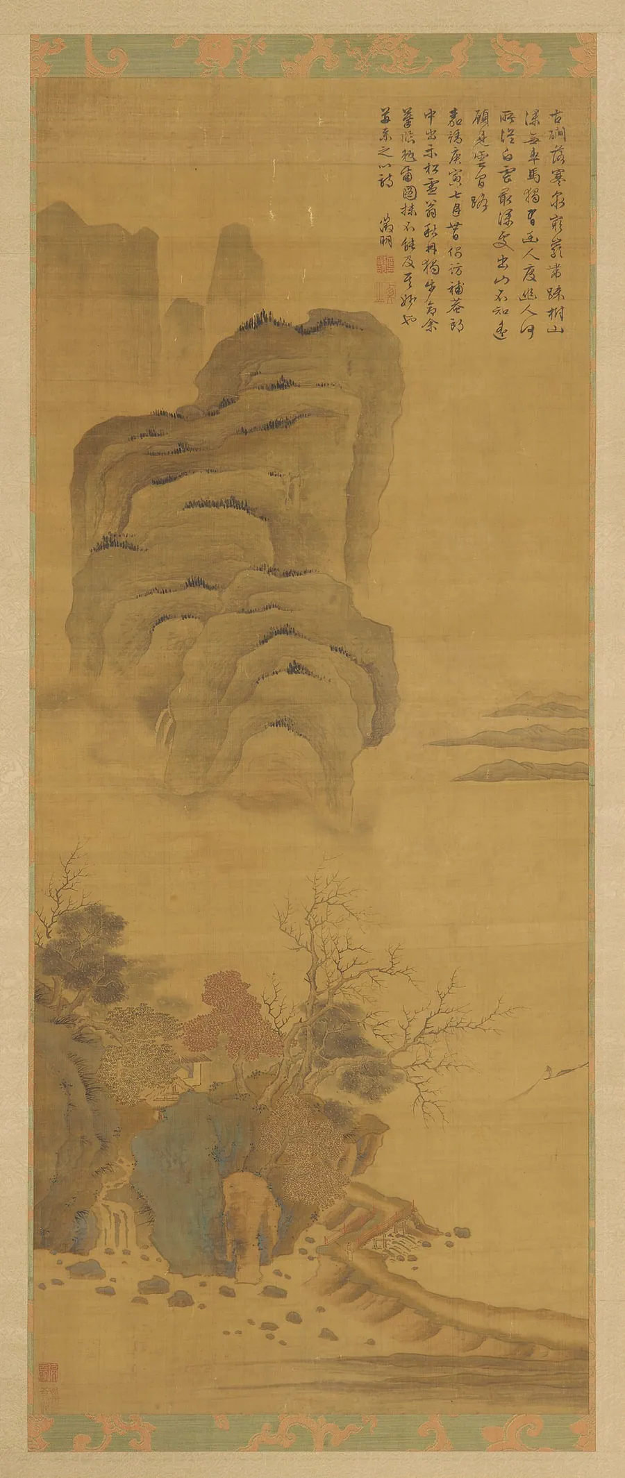 Landscape: a lake, cliffs, and trees by Follower of Wen Zhengming 文徵明 (1470-1559)