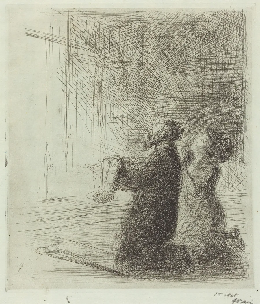 Lourdes, l'imploration devant la Grotte (4e planche) (Lourdes, Imploring before the Grotto) (fourth plate) by Jean-Louis Forain