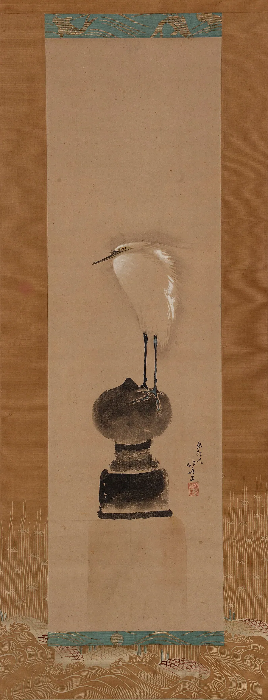 Egret on a Bridge Post by Katsushika Hokusai 葛飾北斎 (1760-1849)