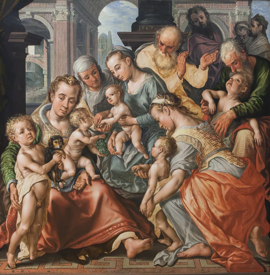 Skt. Anna med sine døtre, de tre Maria'er, og sin øvrige familie by Joachim Beuckelaer
