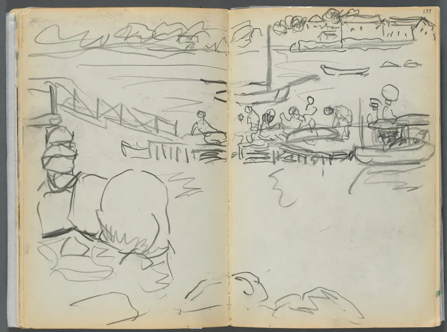 Sketchbook- The Granite Shore Hotel, Rockport, page 136 & 137: The Dock by Maurice Prendergast