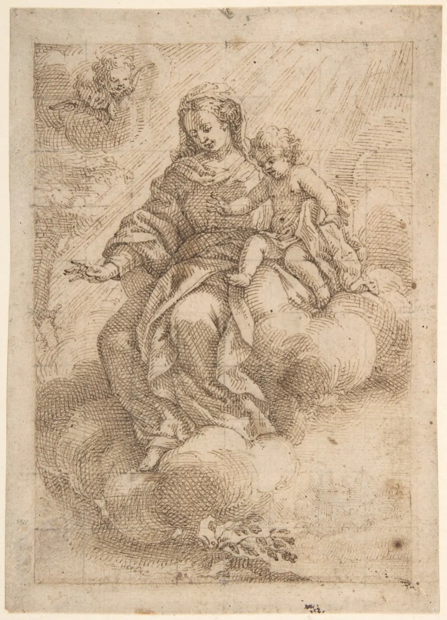Madonna and Child Seated on Clouds (recto); Madonna and Child in Reverse (verso) by Vicente Salvador Gómez