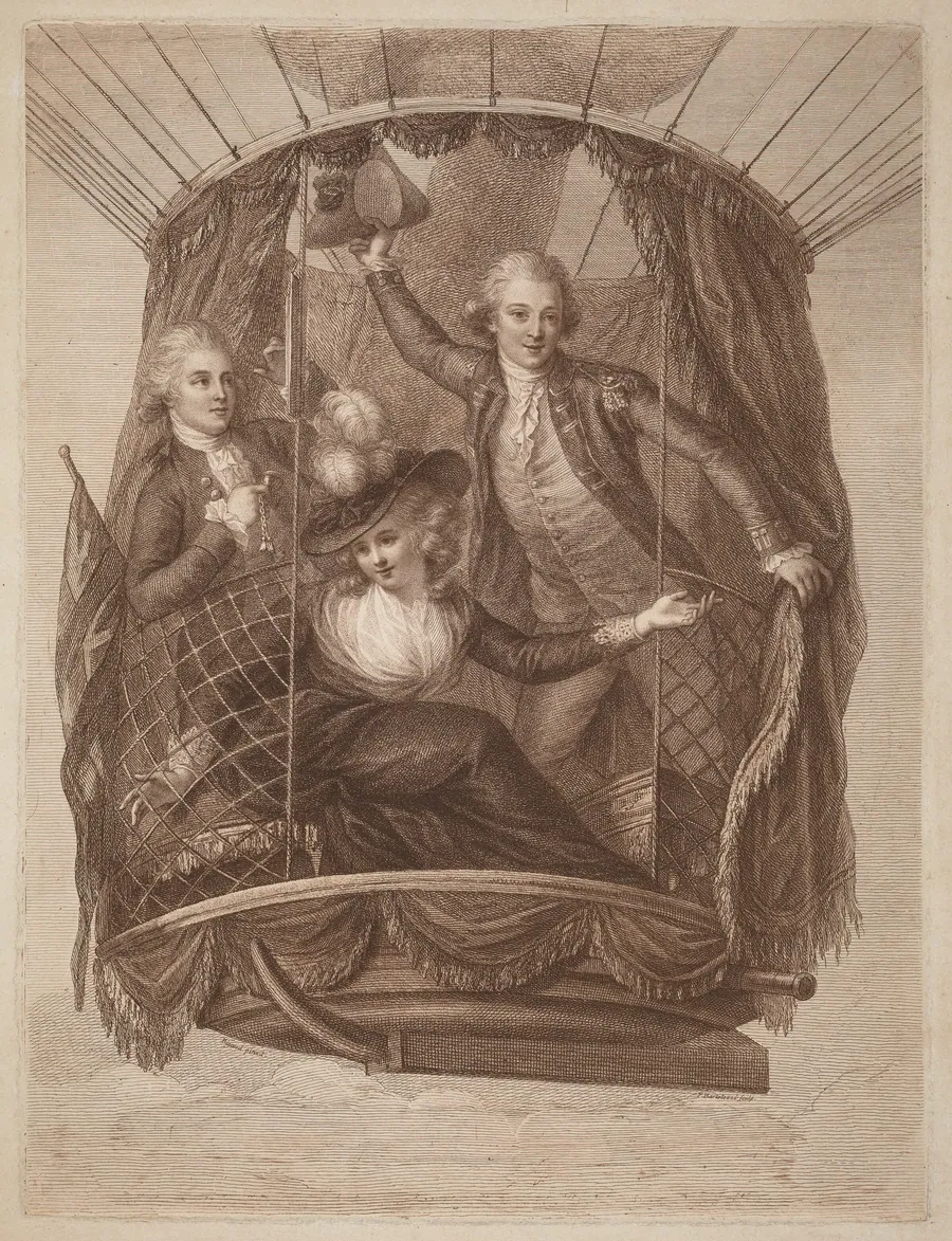 The Celebrated Vincent Lunardi Esq. Accompanied by Two Friends in His Third Aerial Excursion, Taken from St. George's Fields, in London by Francesco Bartolozzi