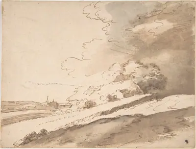 Landscape with Farm House and a Steeple in the Distance