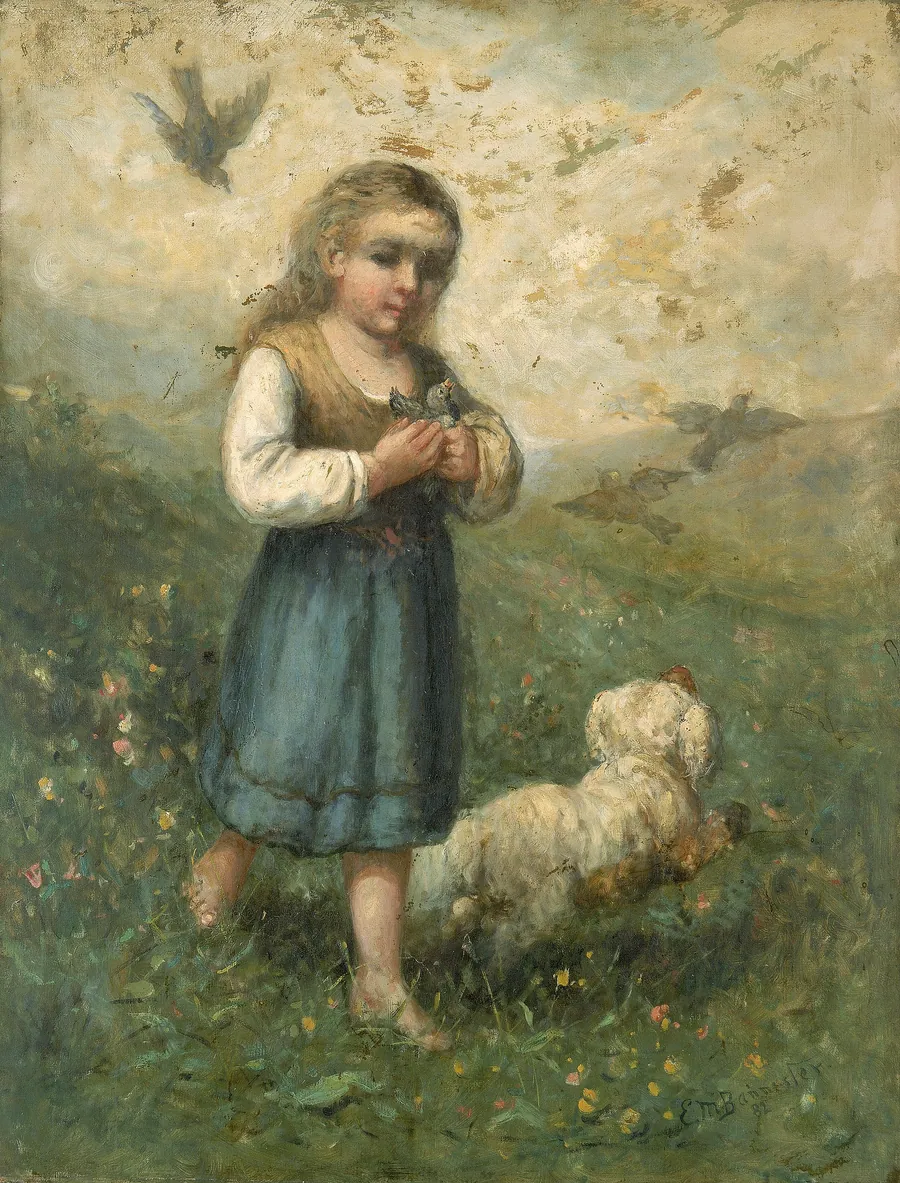 Child with Birds and Dog by Edward Mitchell Bannister, born St. Andrews, New Brunswick, Canada 1828-died Providence, RI 1901