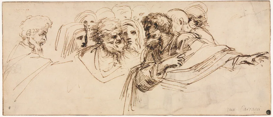 Study of Heads (recto) by Agostino Carracci