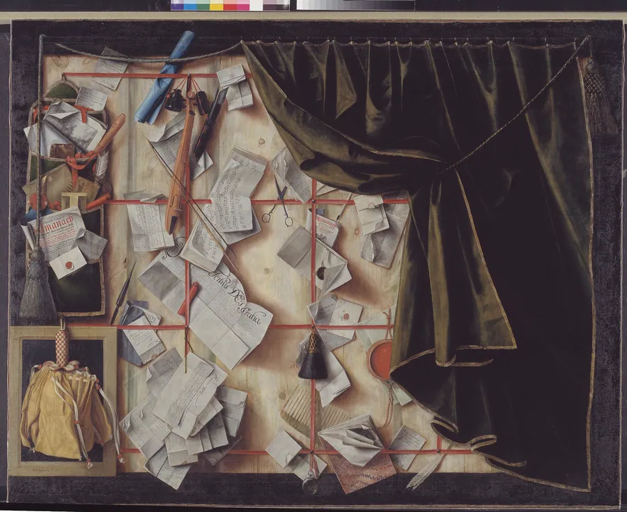 Trompe l'oeil med en brevvæg med Frederik III's proklamation by Cornelius Norbertus Gijsbrechts
