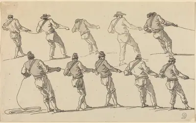 Ten Men Pulling on Ropes
