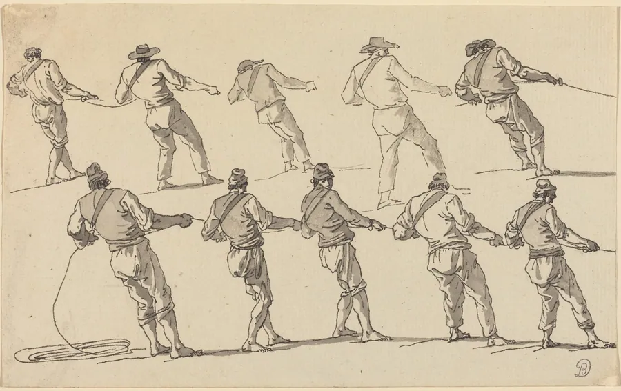 Ten Men Pulling on Ropes by Claude-Joseph Vernet
