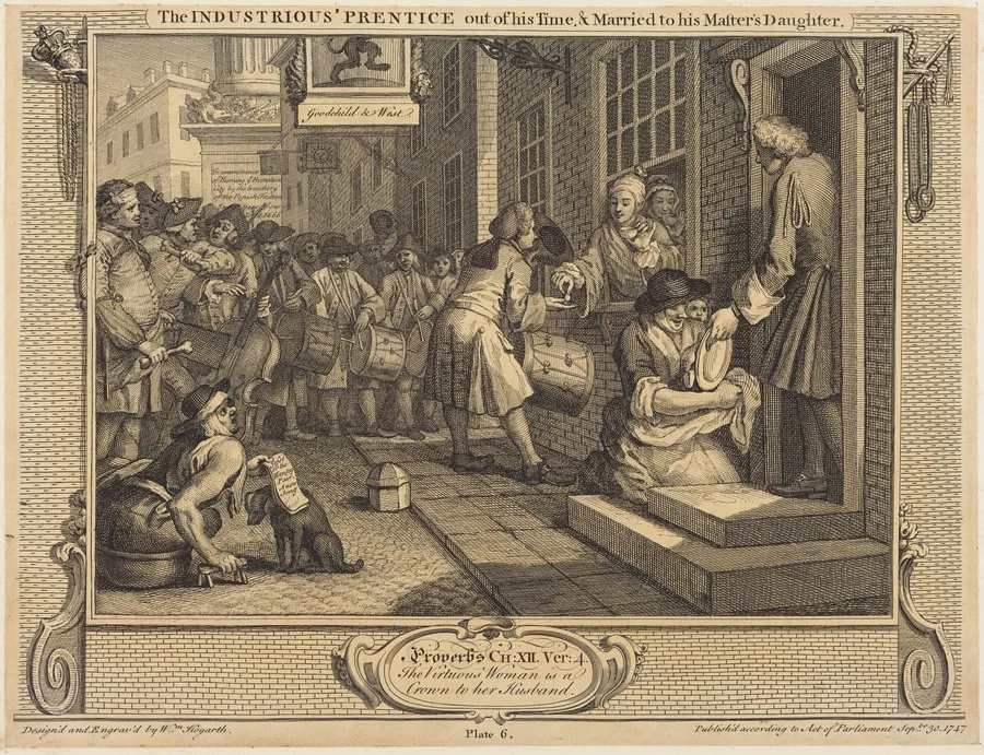 The Industrious 'Prentice out of his Time, and Married to his Master's Daughter by William Hogarth