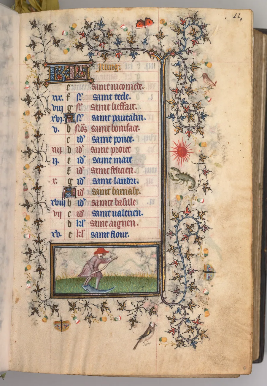 Hours of Charles the Noble, King of Navarre (1361-1425): fol. 6r, June by Master of the Brussels Initials and Associates