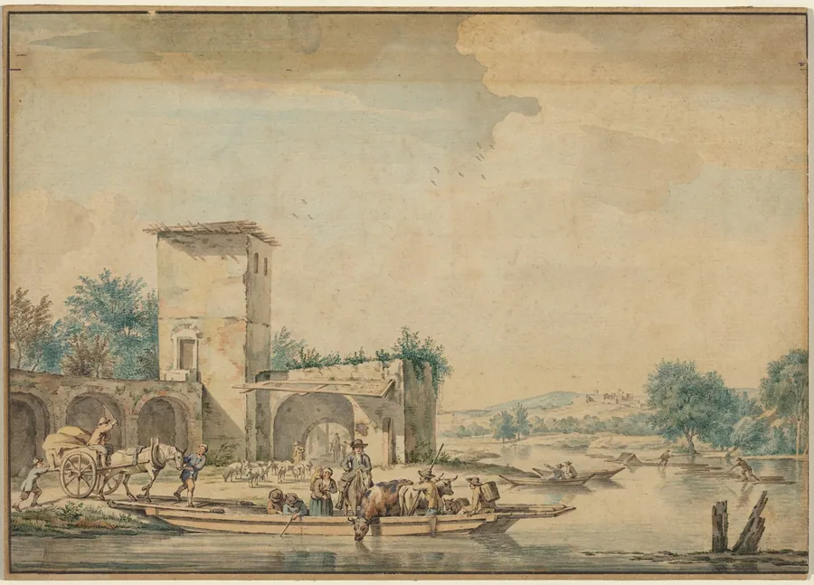River Landscape with a Ferry Boat by Wigerus Vitringa