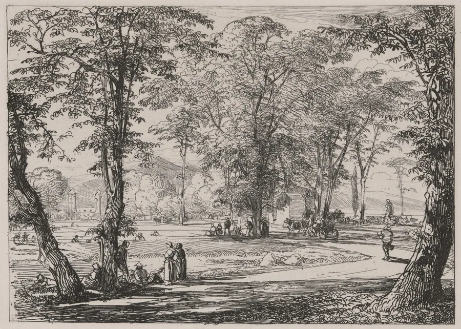 Village Scene with Workers in a Field and at Rest by Caspar Johann Nepomuk Scheuren