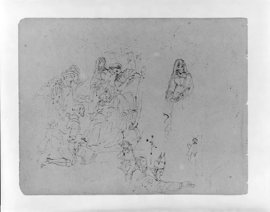 Composition Sketch for an Adoration of the Magi [?] and A Bishop Blessing [Marriage at Bolsena?] (from Sketchbook) by Thomas Sully
