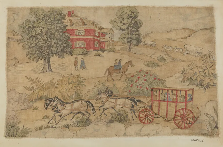 Printed Cotton with Genre Scenes by Michael Trekur