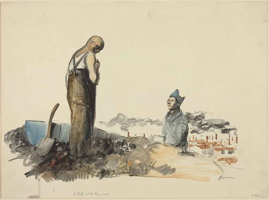 a) Le Poilu et Prisonnier (Poilu and Prisoner) (recto); b) Study of Prisoner (verso) by Jean-Louis Forain