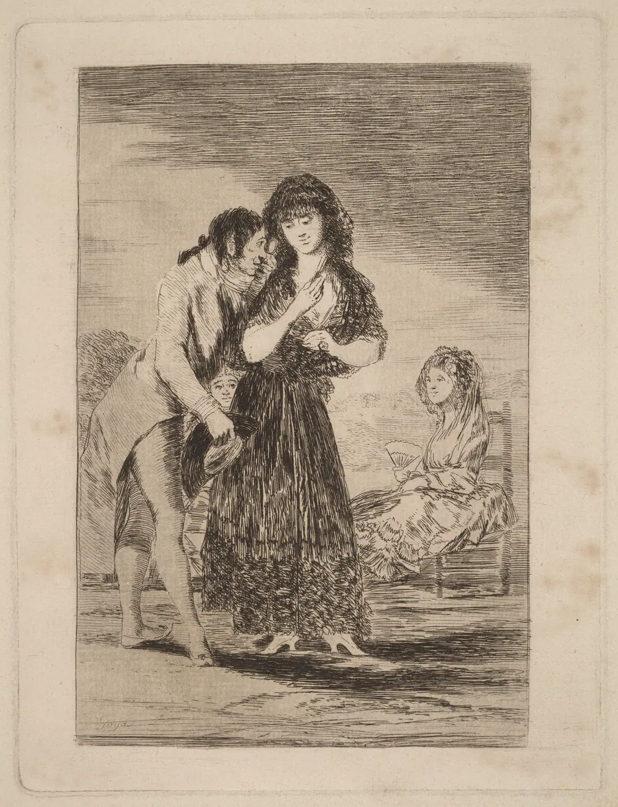 Ni asi la distingue  (Even Thus He Cannot Make Her Out) by Francisco Goya