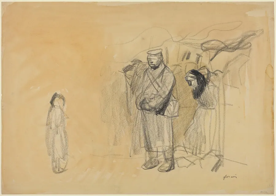 a) German Soldiers and French Child (recto); b) Woman and Child (verso) by Jean-Louis Forain
