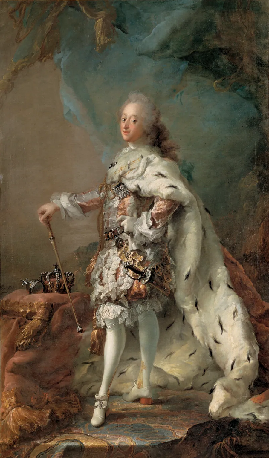 Portræt af Frederik V i salvingsdragt by C.G. Pilo
