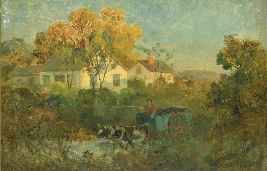 The Drinking Pool (man in cart with oxen at pool) by Edward Mitchell Bannister, born St. Andrews, New Brunswick, Canada 1828-died Providence, RI 1901