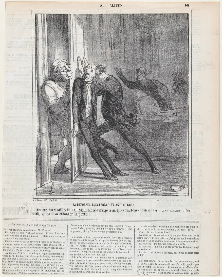 Election reform in England, from 'News of the day,' published in Le Charivari, February 26, 1866 by Destouches