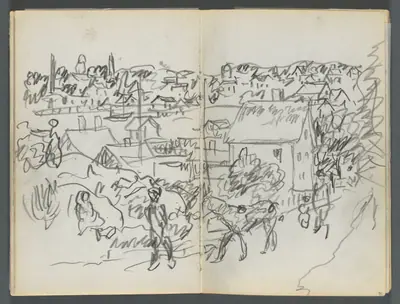 Sketchbook, The Dells, N° 127, page 090 & 91: Harbor with a Road
