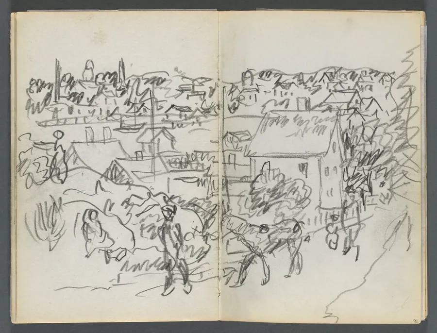 Sketchbook, The Dells, N° 127, page 090 & 91: Harbor with a Road by Maurice Prendergast