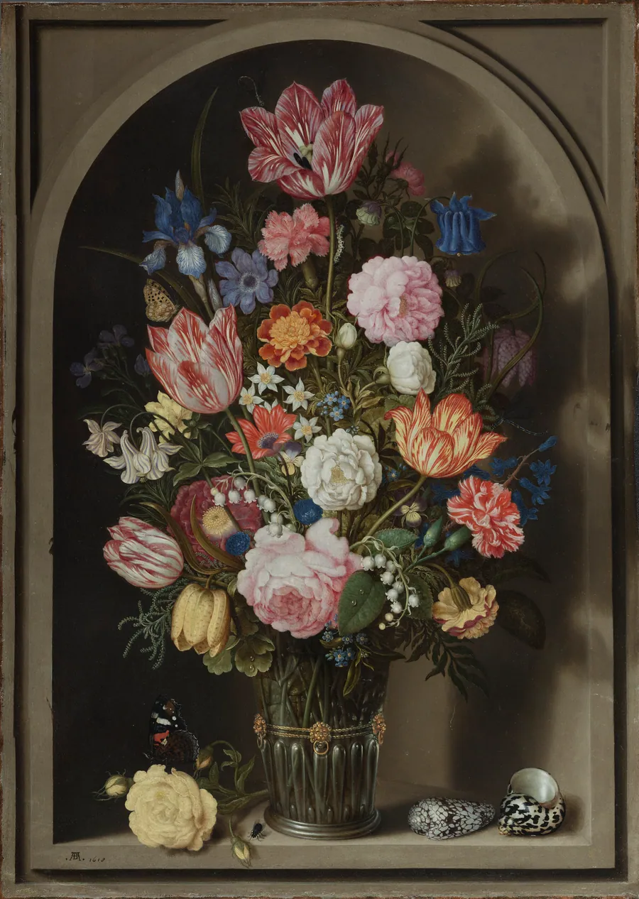 Blomsterbuket i en stenniche by Ambrosius Bosschaerts (I)
