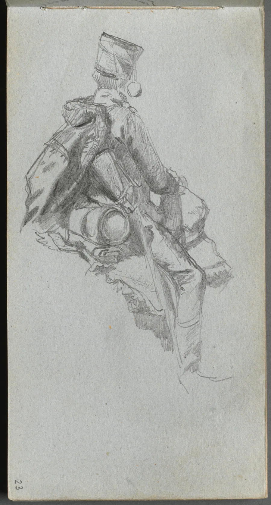 Sketchbook, page 23: Seated Soldier by Ernest Meissonier