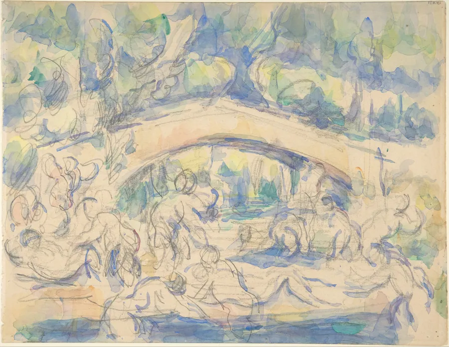Bathers Under a Bridge (recto);  Study after Houdon's Ecorché (verso) by Paul Cézanne