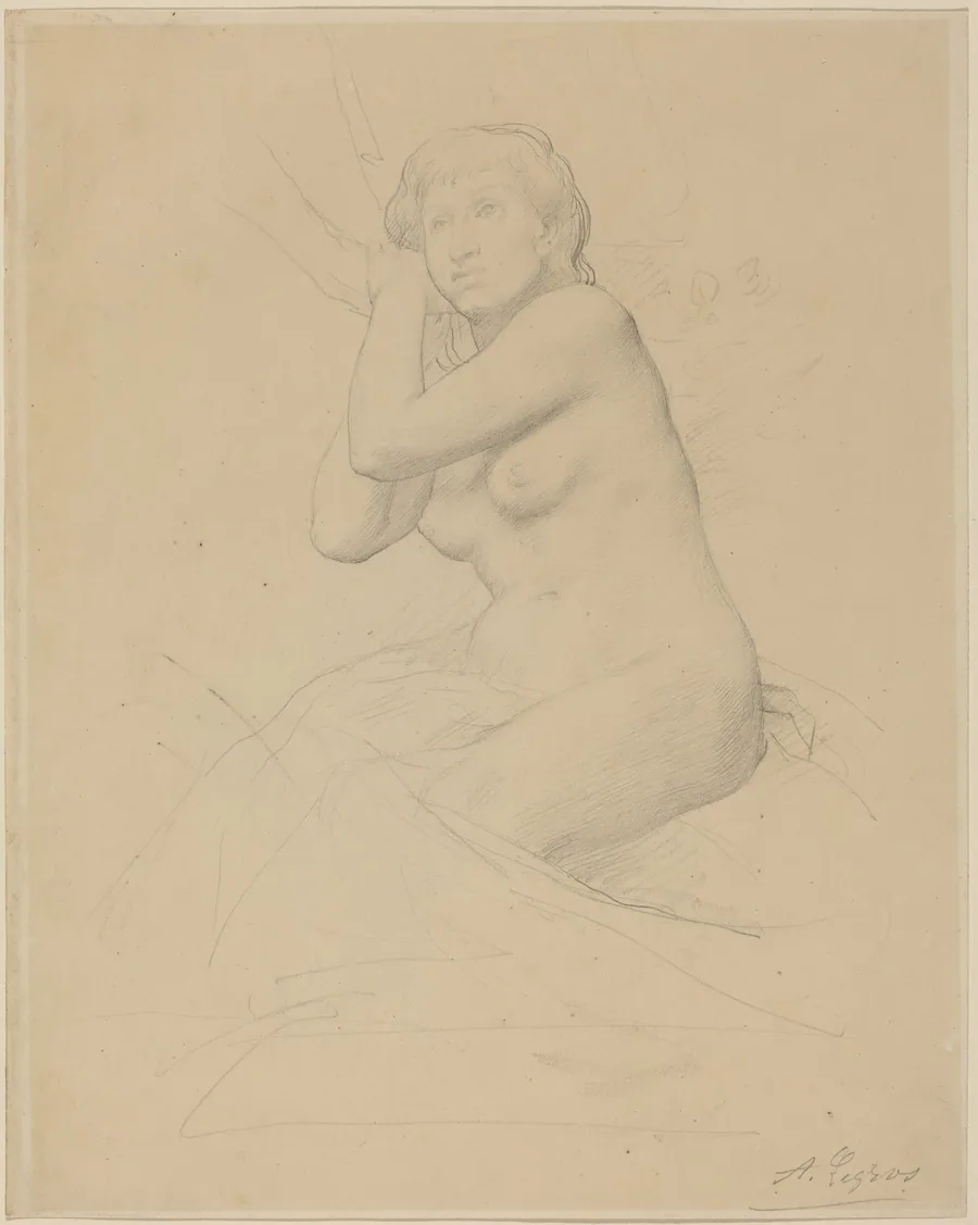 Female Nude Seated by Alphonse Legros