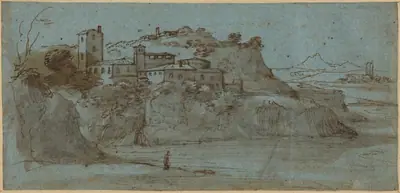 Village atop a River Cliff [recto]