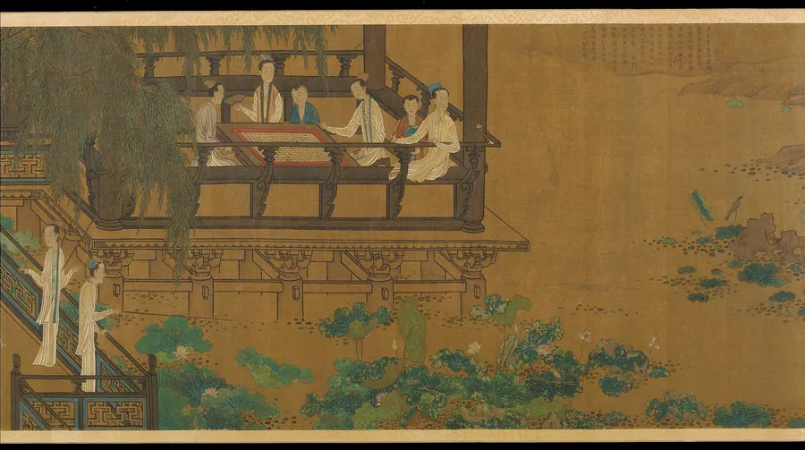 Palace ladies by a lotus pond by Formerly attributed to Zhou Wenju (傳)周文矩 (active mid-10th century)