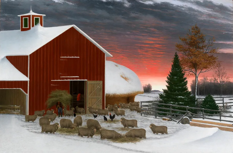 Barnyard in Winter by Horatio Shaw, born Dover Township, MI 1847-died Cadmus, MI 1918