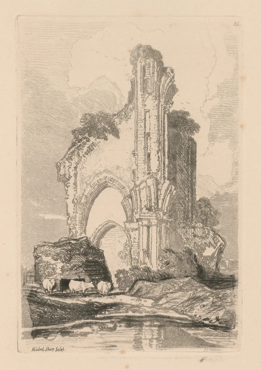 Liber Studiorum: Plate 35, Wenlock Priory, Salop by John Sell Cotman