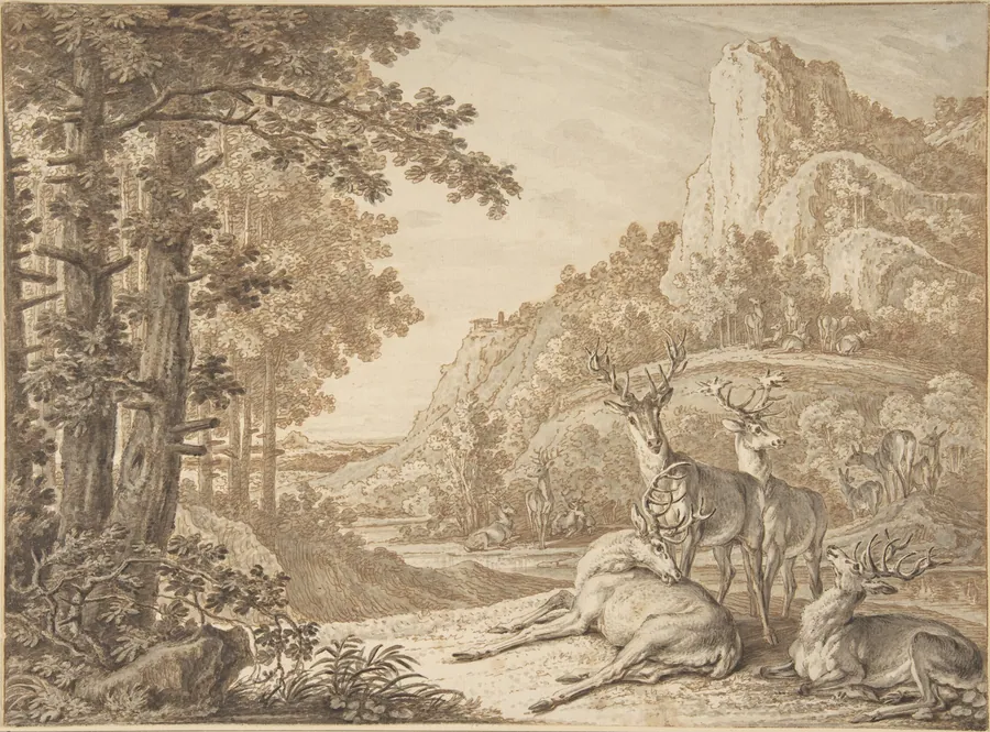 Stags in a Landscape by Johann Elias Ridinger