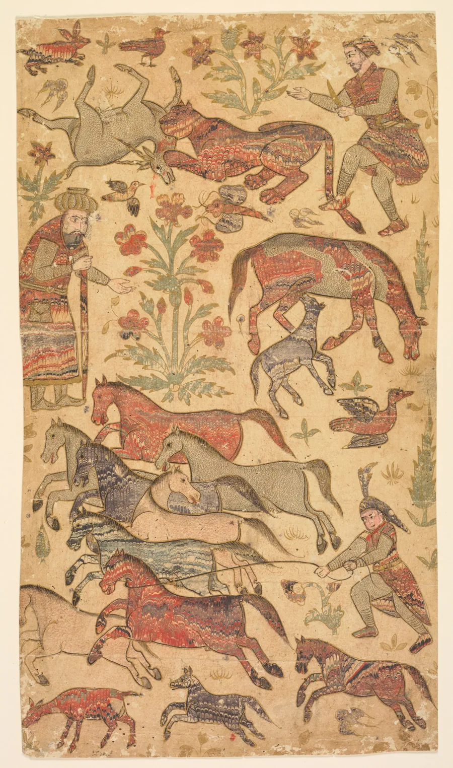 A marbled picture of Rustam catching Rakhsh by Shafi