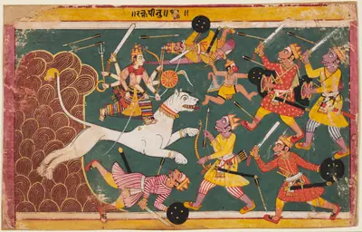 The Goddess Annihilates the Demon Raktabija, from a Devi-Mahatmya